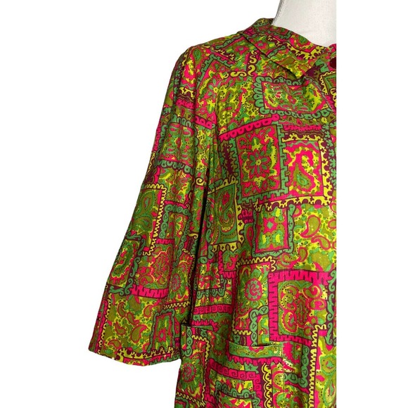 Vintage Styled by Saybury Green Pink Paisley Print Button Up Housecoat Dress M? - Picture 3 of 8